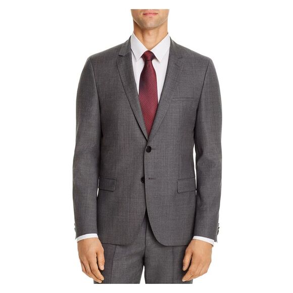 HUGO Mens Arti Sharkskin Gray Extra Slim Fit Wool Blend Suit Separate Blazer 38R